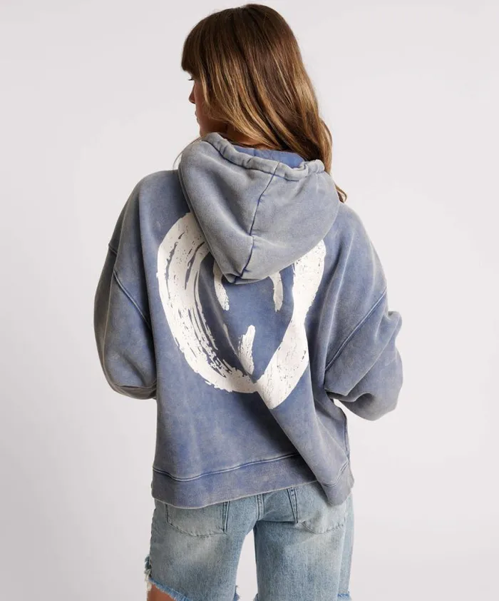 Women One Teaspoon Hoodies And Sweats WASHED BLUE SMILEY BATWING HOODY Women One Teaspoon Hoodies And Sweats WASHED BLUE SMILEY BATWING HOODY