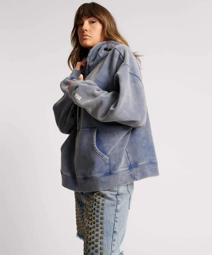 Women One Teaspoon Hoodies And Sweats WASHED BLUE SMILEY BATWING HOODY Women One Teaspoon Hoodies And Sweats WASHED BLUE SMILEY BATWING HOODY
