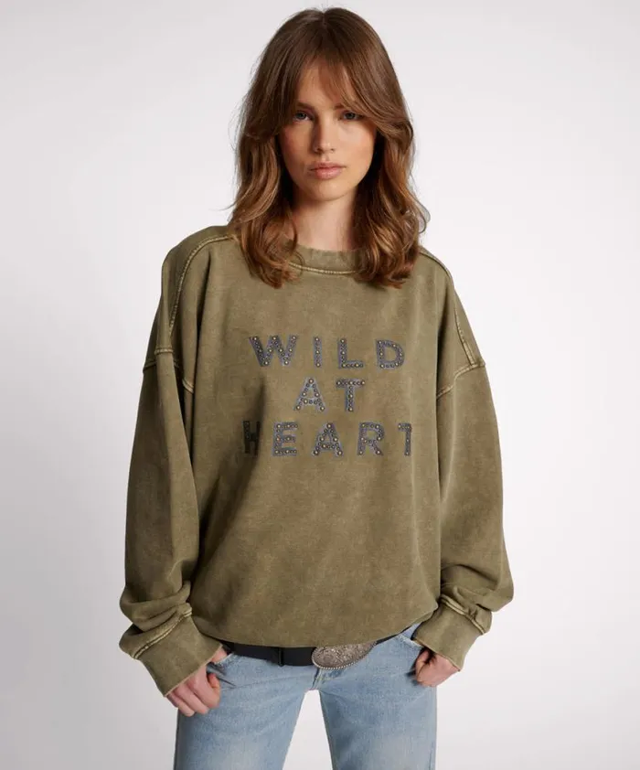 Women One Teaspoon Hoodies And Sweats WILD AT HEART STUDDED RETRO SWEATER