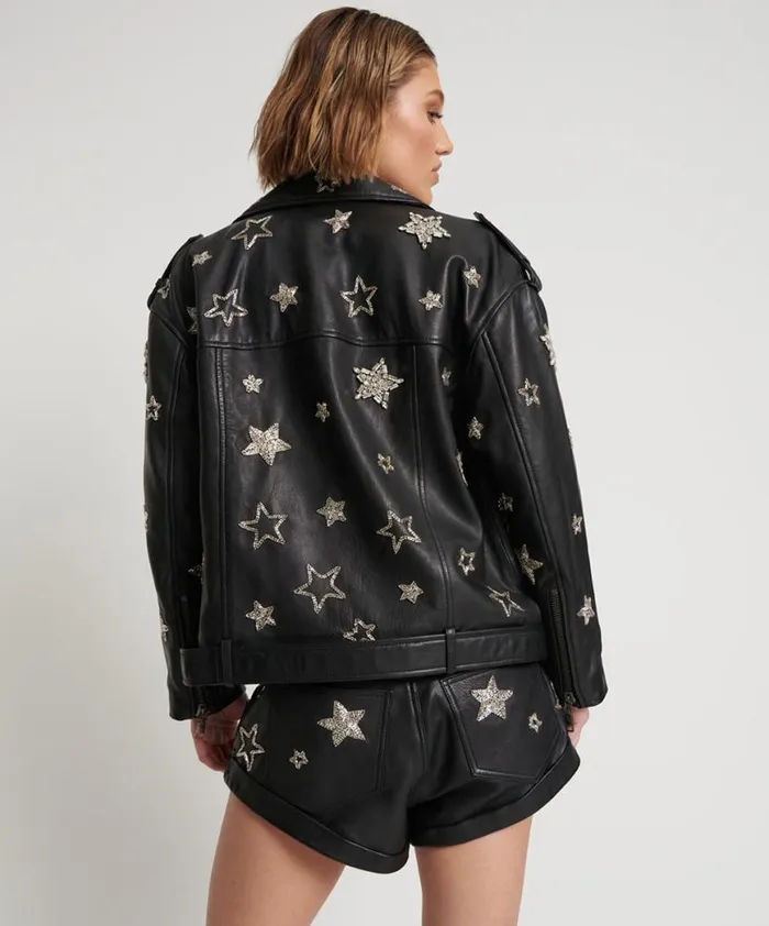 Women One Teaspoon Jackets ALL STAR HAND EMBELLISHED LEATHER JACKET Women One Teaspoon Jackets ALL STAR HAND EMBELLISHED LEATHER JACKET
