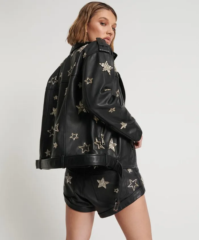 Women One Teaspoon Jackets ALL STAR HAND EMBELLISHED LEATHER JACKET Women One Teaspoon Jackets ALL STAR HAND EMBELLISHED LEATHER JACKET
