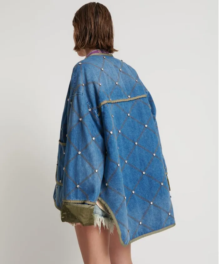 Women One Teaspoon Jackets BAY BLUE QUILTED CRYSTAL STUDDED JACKET Women One Teaspoon Jackets BAY BLUE QUILTED CRYSTAL STUDDED JACKET