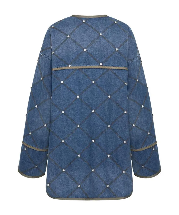 Women One Teaspoon Jackets BAY BLUE QUILTED CRYSTAL STUDDED JACKET Women One Teaspoon Jackets BAY BLUE QUILTED CRYSTAL STUDDED JACKET
