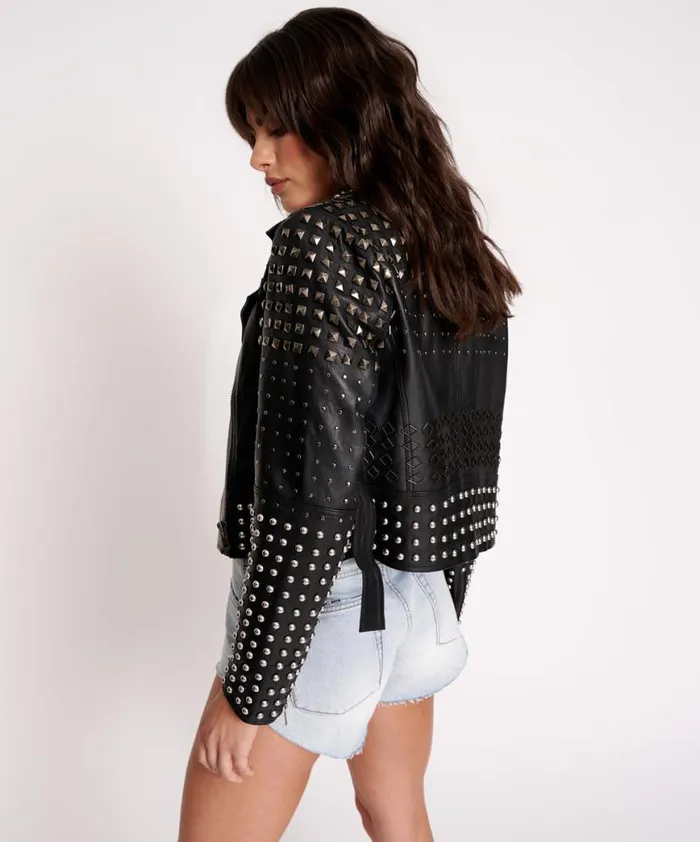 Women One Teaspoon Jackets BLACK DIAMOND STUDDED LEATHER JACKET Women One Teaspoon Jackets BLACK DIAMOND STUDDED LEATHER JACKET