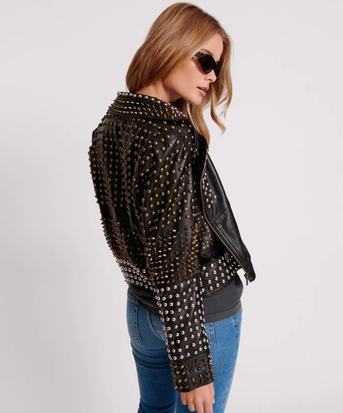 Women One Teaspoon Jackets BLACK HELLRAISER STUDDED CROP LEATHER MOTO JACKET Women One Teaspoon Jackets BLACK HELLRAISER STUDDED CROP LEATHER MOTO JACKET