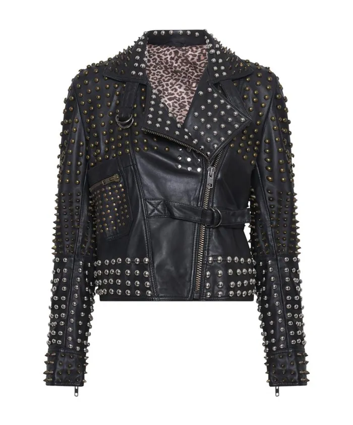 Women One Teaspoon Jackets BLACK HELLRAISER STUDDED CROP LEATHER MOTO JACKET Women One Teaspoon Jackets BLACK HELLRAISER STUDDED CROP LEATHER MOTO JACKET