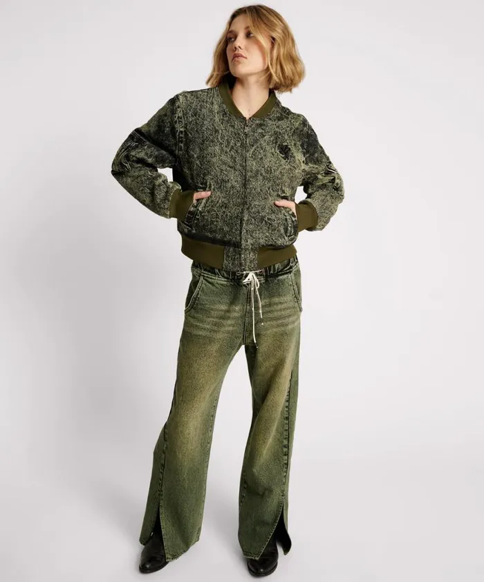 Women One Teaspoon Jackets BLACK KHAKI DENIM BOMBER JACKET Women One Teaspoon Jackets BLACK KHAKI DENIM BOMBER JACKET