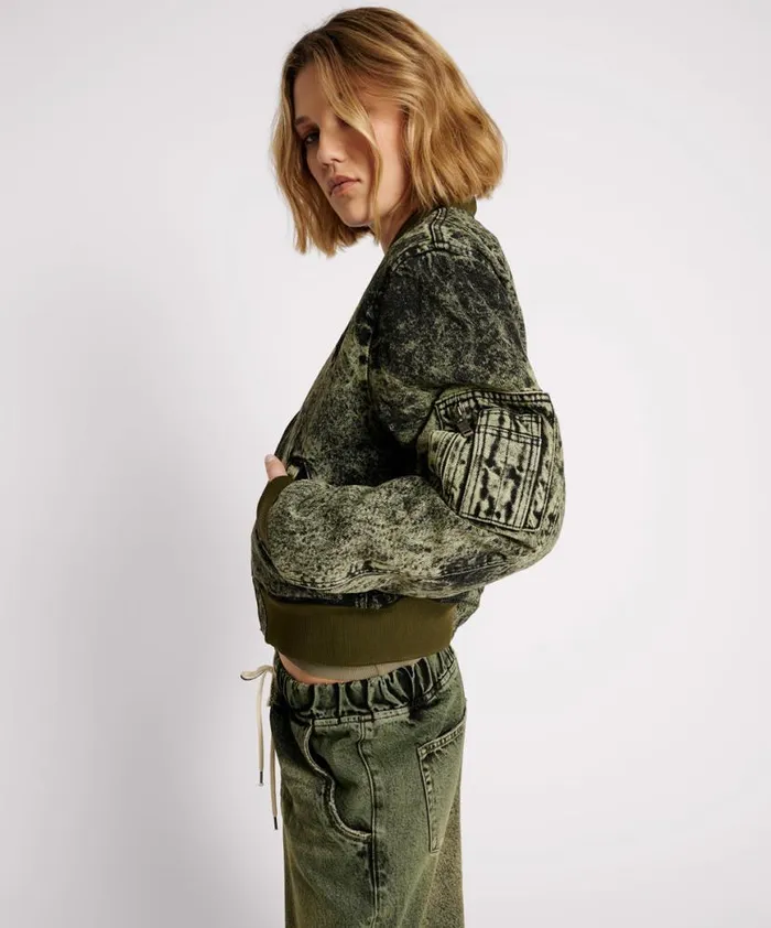 Women One Teaspoon Jackets BLACK KHAKI DENIM BOMBER JACKET Women One Teaspoon Jackets BLACK KHAKI DENIM BOMBER JACKET