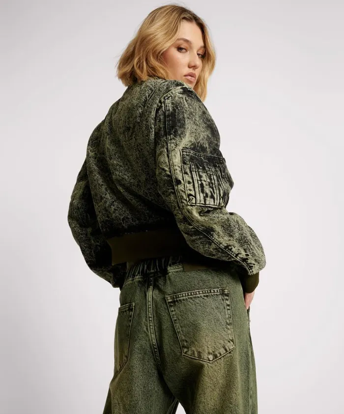 Women One Teaspoon Jackets BLACK KHAKI DENIM BOMBER JACKET Women One Teaspoon Jackets BLACK KHAKI DENIM BOMBER JACKET