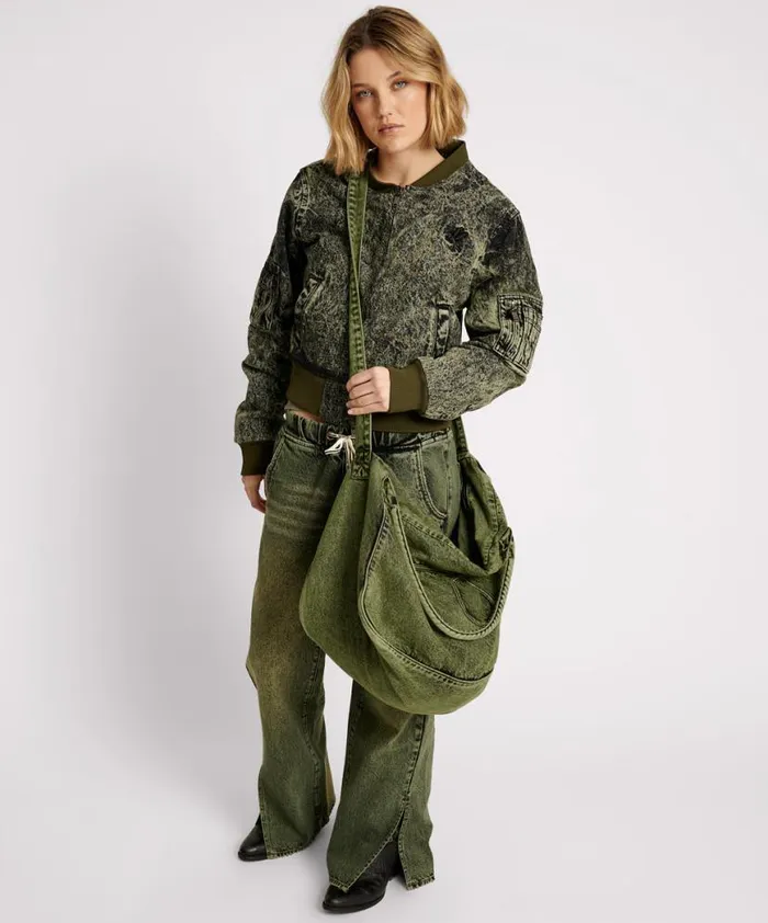 Women One Teaspoon Jackets BLACK KHAKI DENIM BOMBER JACKET Women One Teaspoon Jackets BLACK KHAKI DENIM BOMBER JACKET