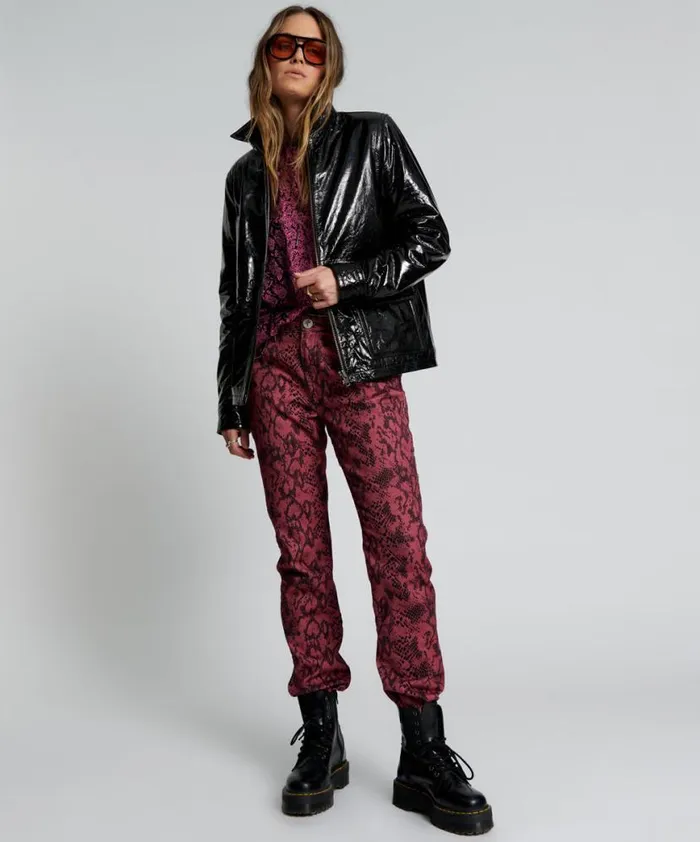Women One Teaspoon Jackets BLACK OUT PATENT LEATHER JACKET
