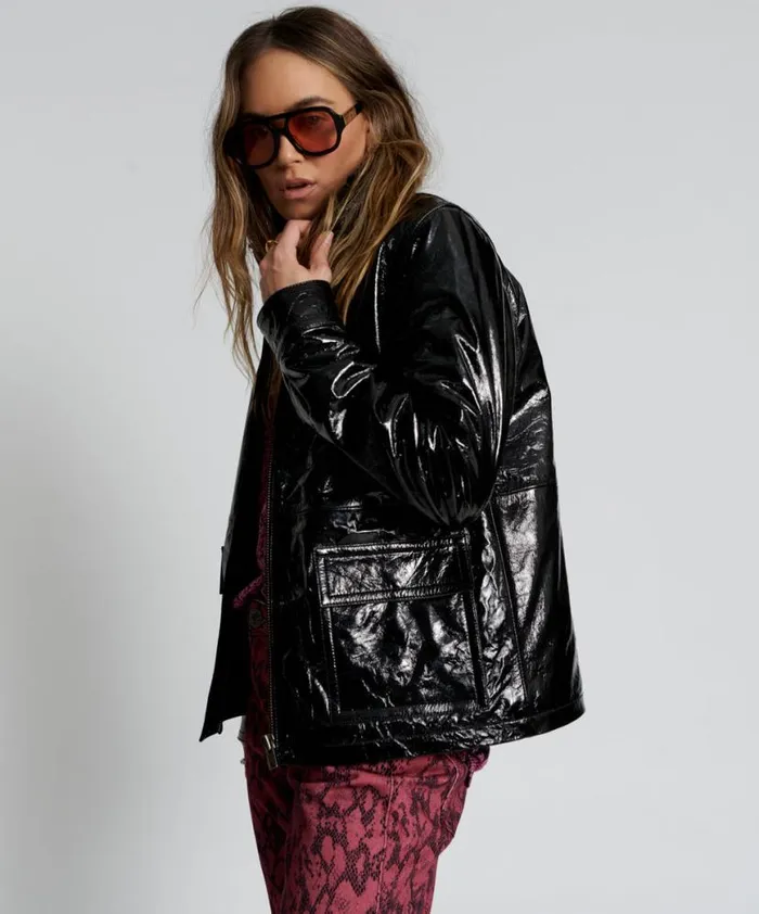 Women One Teaspoon Jackets BLACK OUT PATENT LEATHER JACKET Women One Teaspoon Jackets BLACK OUT PATENT LEATHER JACKET
