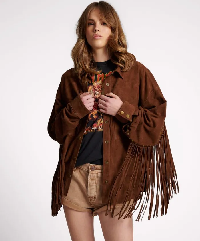 Women One Teaspoon Jackets BLIND FOR LOVE FRINGED DARIA JACKET