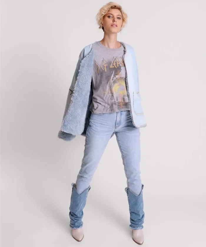 Women One Teaspoon Jackets BLUE SPACE TEDDY THROWOVER DENIM JACKET