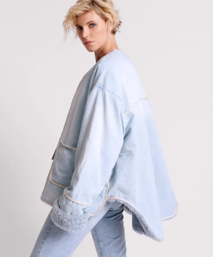Women One Teaspoon Jackets BLUE SPACE TEDDY THROWOVER DENIM JACKET Women One Teaspoon Jackets BLUE SPACE TEDDY THROWOVER DENIM JACKET