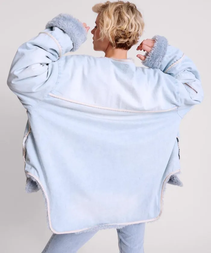 Women One Teaspoon Jackets BLUE SPACE TEDDY THROWOVER DENIM JACKET Women One Teaspoon Jackets BLUE SPACE TEDDY THROWOVER DENIM JACKET