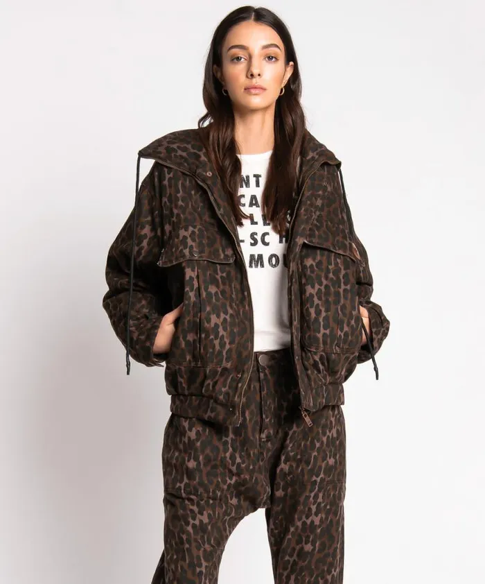 Women One Teaspoon Jackets BRONZE LEOPARD PUFFA JACKET