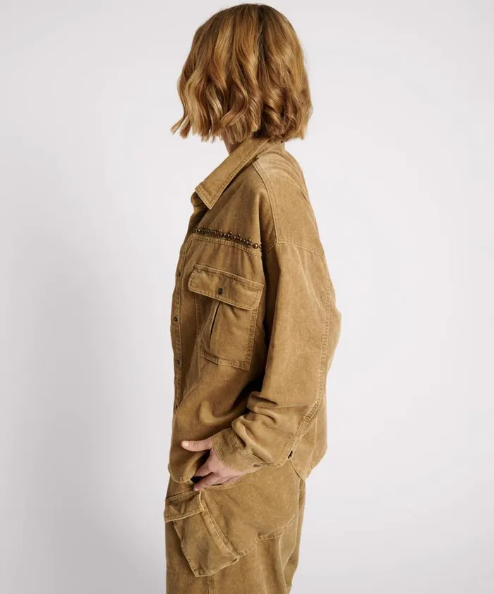 Women One Teaspoon Jackets CAMEL CORDRUOY STUDDED DARIA SHACKET Women One Teaspoon Jackets CAMEL CORDRUOY STUDDED DARIA SHACKET