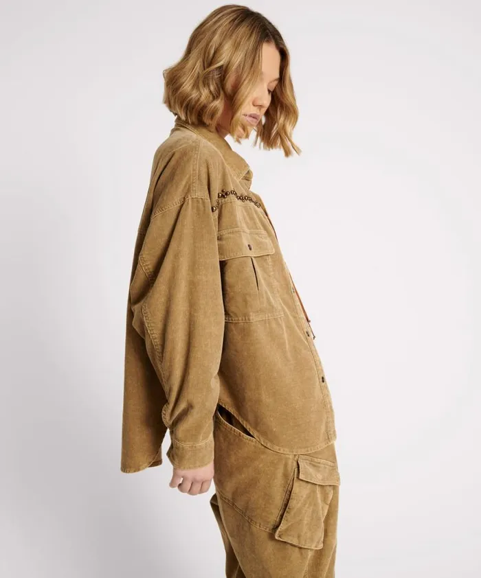 Women One Teaspoon Jackets CAMEL CORDRUOY STUDDED DARIA SHACKET Women One Teaspoon Jackets CAMEL CORDRUOY STUDDED DARIA SHACKET