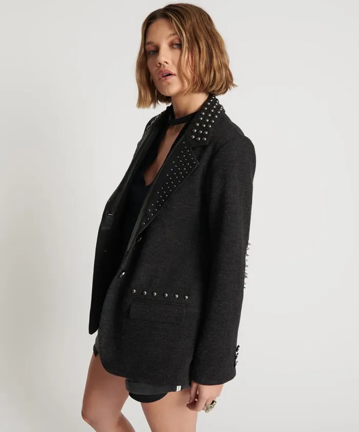 Women One Teaspoon Jackets CHARCOAL STUDDED BLAZER Women One Teaspoon Jackets CHARCOAL STUDDED BLAZER