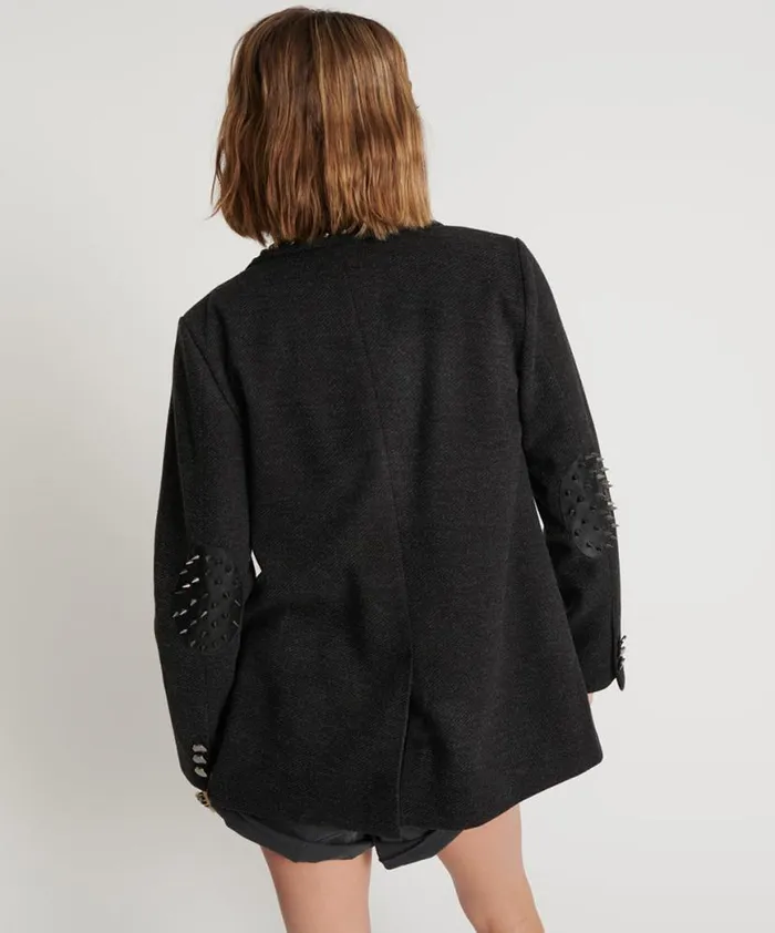 Women One Teaspoon Jackets CHARCOAL STUDDED BLAZER Women One Teaspoon Jackets CHARCOAL STUDDED BLAZER