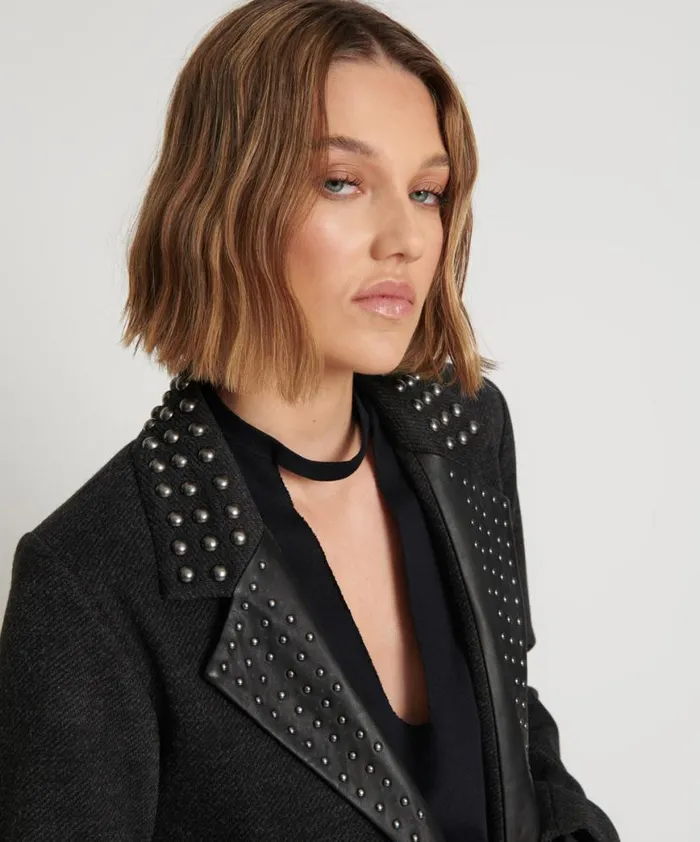 Women One Teaspoon Jackets CHARCOAL STUDDED BLAZER Women One Teaspoon Jackets CHARCOAL STUDDED BLAZER