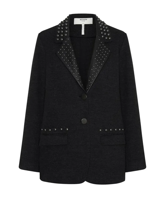 Women One Teaspoon Jackets CHARCOAL STUDDED BLAZER Women One Teaspoon Jackets CHARCOAL STUDDED BLAZER