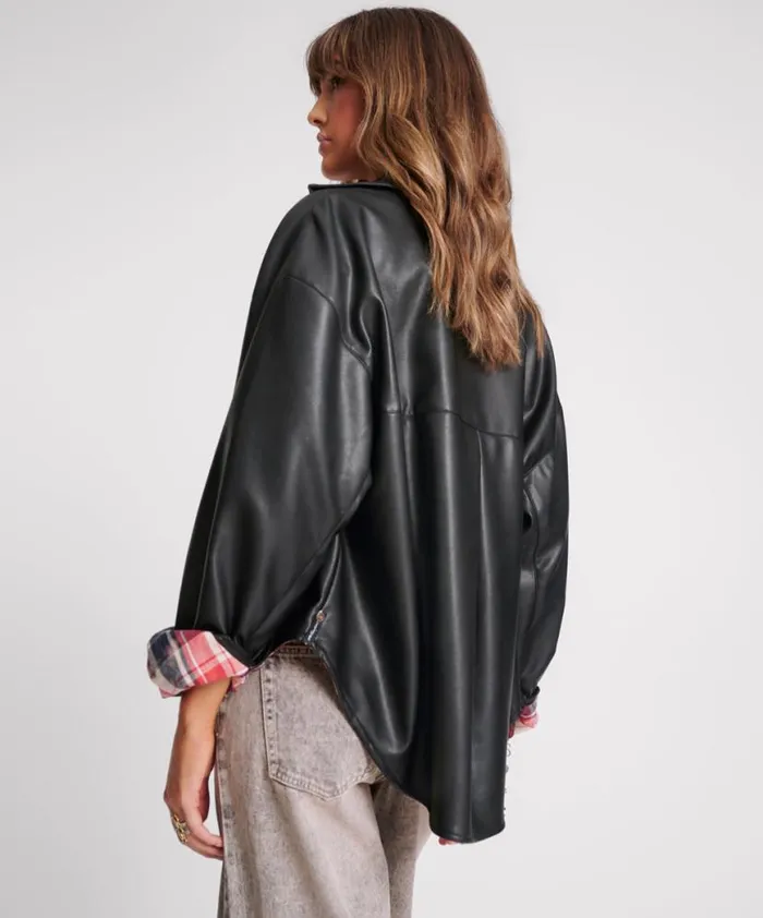 Women One Teaspoon Jackets DARIA FAUX LEATHER FLANNEL SHACKET