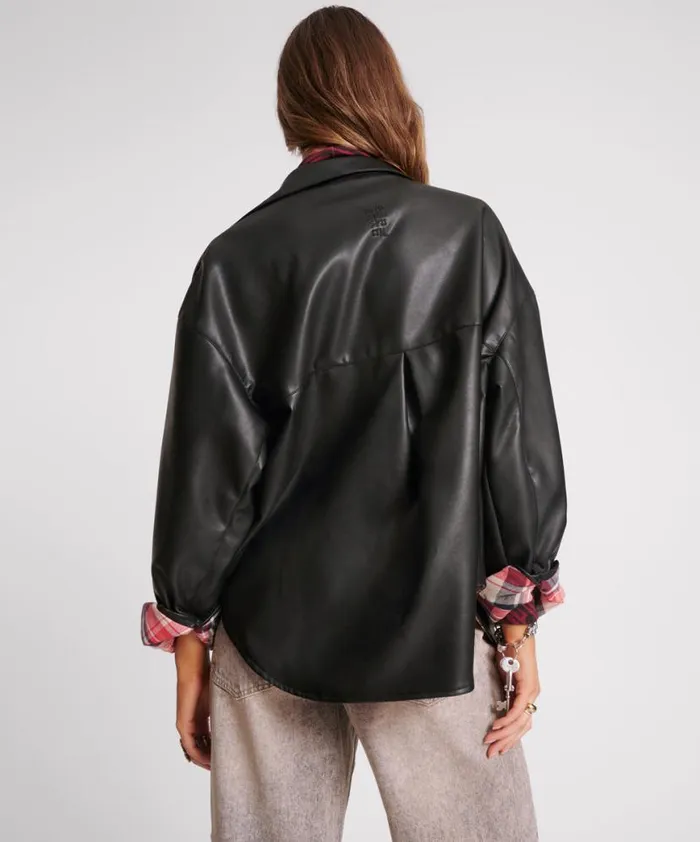 Women One Teaspoon Jackets DARIA FAUX LEATHER FLANNEL SHACKET