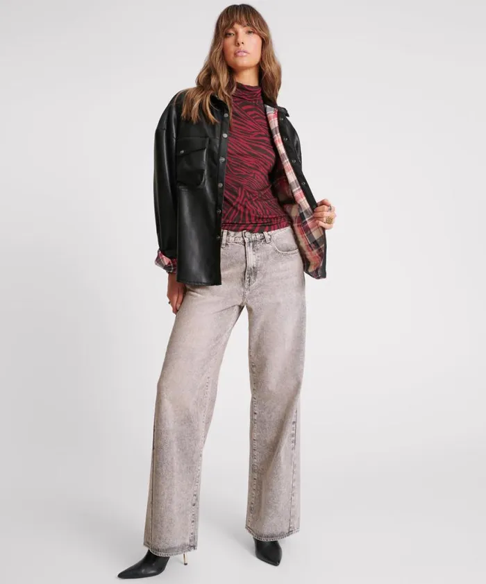 Women One Teaspoon Jackets DARIA FAUX LEATHER FLANNEL SHACKET