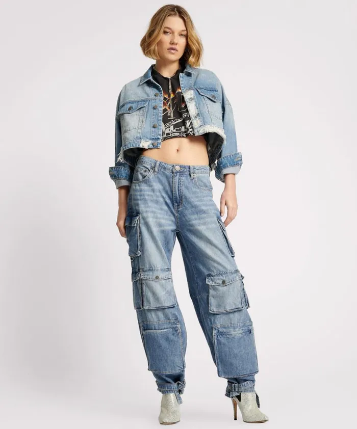 Women One Teaspoon Jackets EAGLE STUDDED CROPPED DENIM JACKET Women One Teaspoon Jackets EAGLE STUDDED CROPPED DENIM JACKET