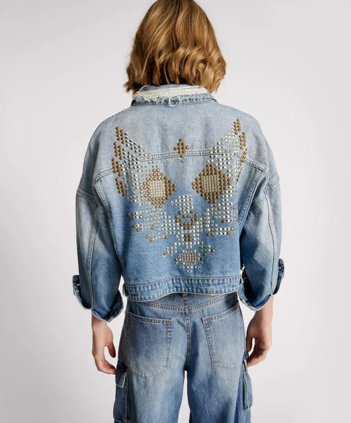 Women One Teaspoon Jackets EAGLE STUDDED CROPPED DENIM JACKET Women One Teaspoon Jackets EAGLE STUDDED CROPPED DENIM JACKET