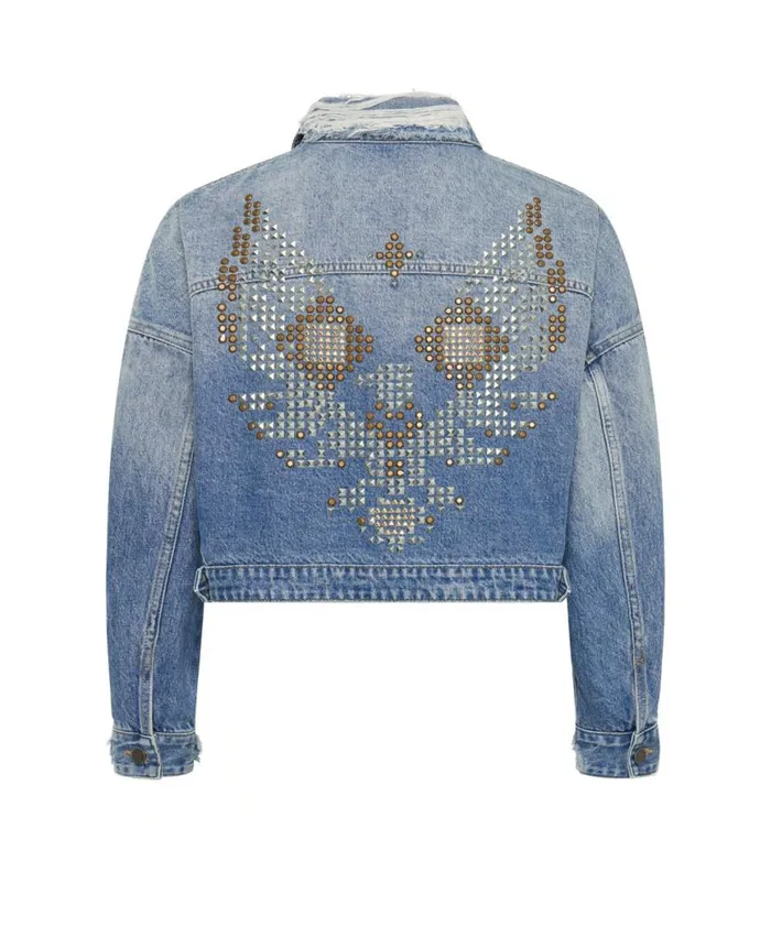 Women One Teaspoon Jackets EAGLE STUDDED CROPPED DENIM JACKET Women One Teaspoon Jackets EAGLE STUDDED CROPPED DENIM JACKET