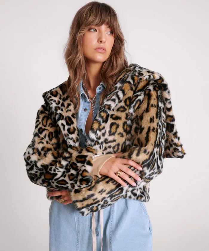 Women One Teaspoon Jackets FAUX LEOPARD SPLIT HOOD JACKET