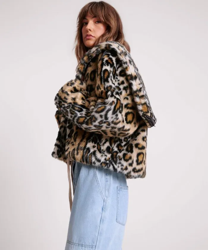 Women One Teaspoon Jackets FAUX LEOPARD SPLIT HOOD JACKET Women One Teaspoon Jackets FAUX LEOPARD SPLIT HOOD JACKET