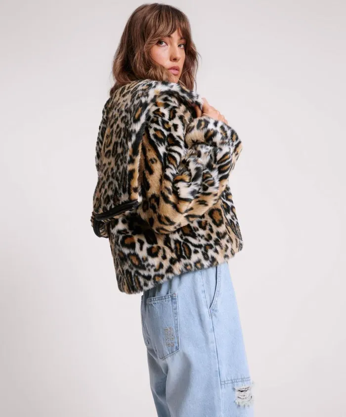 Women One Teaspoon Jackets FAUX LEOPARD SPLIT HOOD JACKET Women One Teaspoon Jackets FAUX LEOPARD SPLIT HOOD JACKET