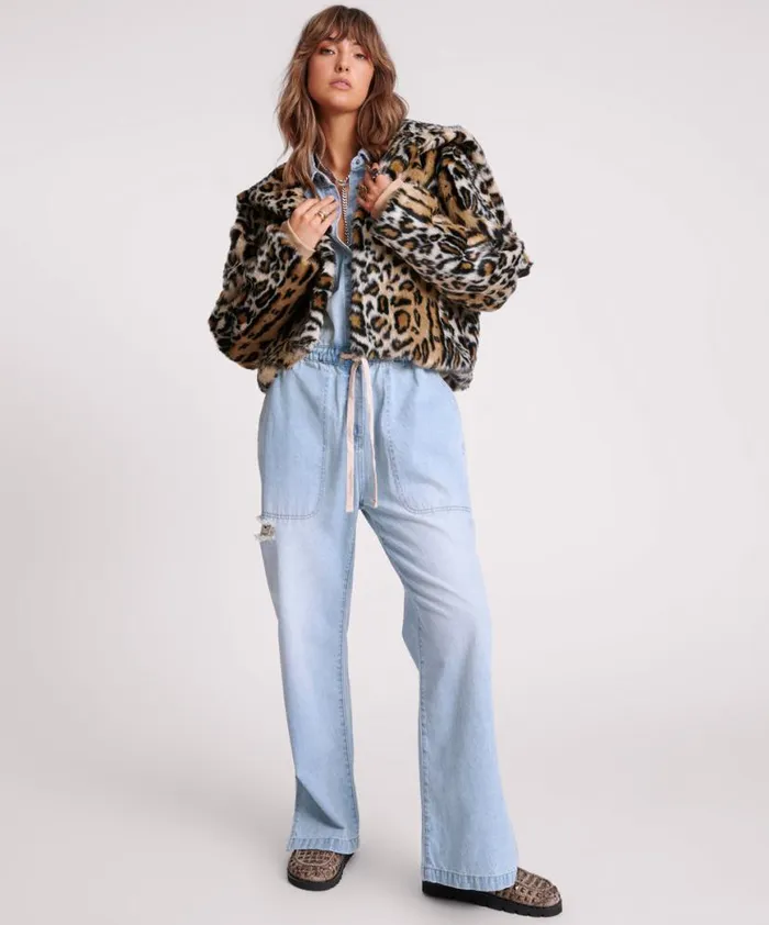 Women One Teaspoon Jackets FAUX LEOPARD SPLIT HOOD JACKET Women One Teaspoon Jackets FAUX LEOPARD SPLIT HOOD JACKET