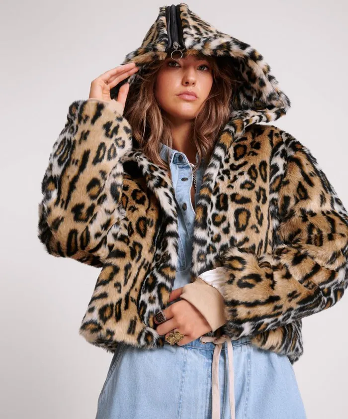 Women One Teaspoon Jackets FAUX LEOPARD SPLIT HOOD JACKET Women One Teaspoon Jackets FAUX LEOPARD SPLIT HOOD JACKET