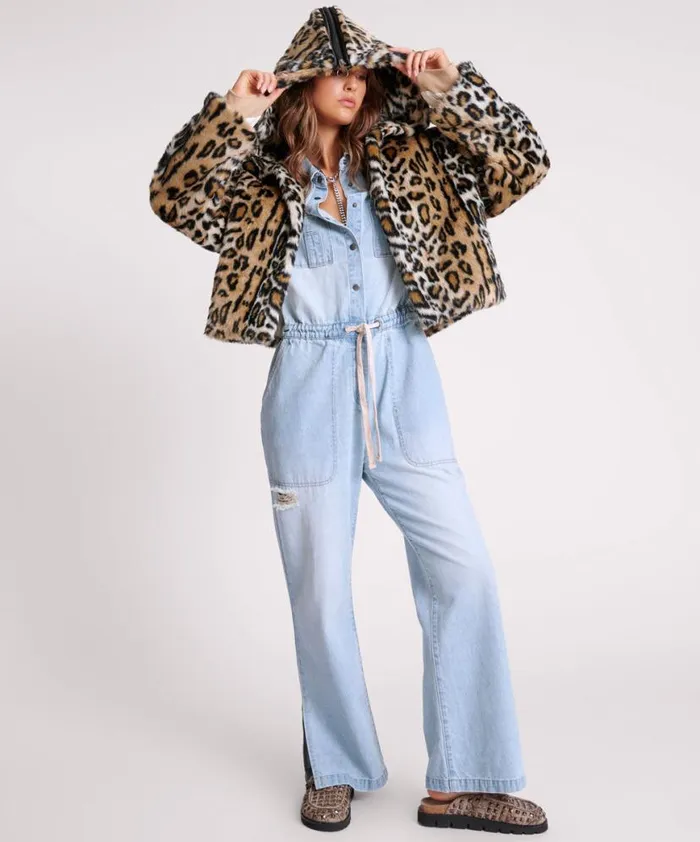 Women One Teaspoon Jackets FAUX LEOPARD SPLIT HOOD JACKET Women One Teaspoon Jackets FAUX LEOPARD SPLIT HOOD JACKET