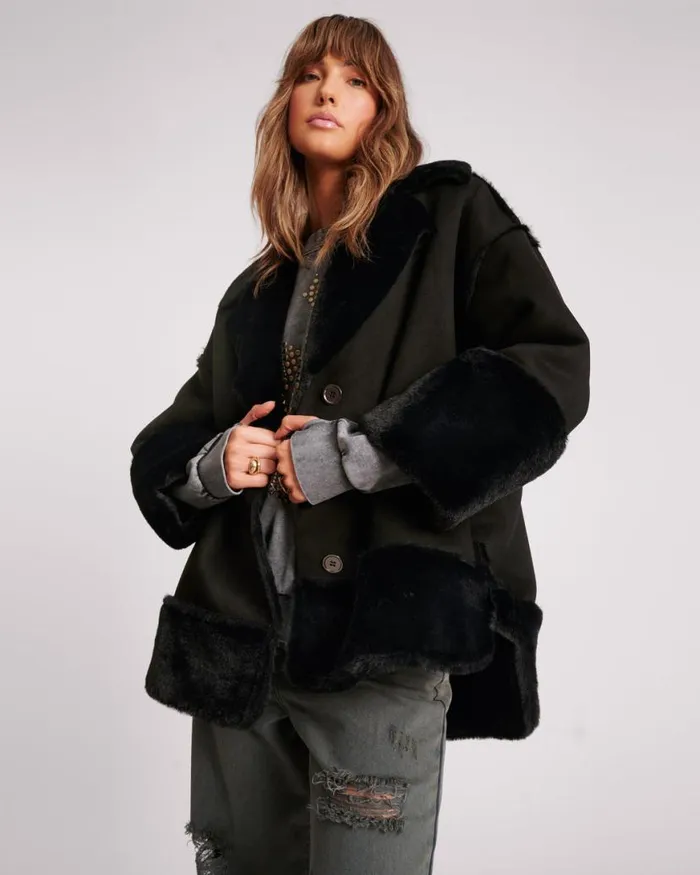 Women One Teaspoon Jackets FAUX SHEARLING AVIATOR COAT Women One Teaspoon Jackets FAUX SHEARLING AVIATOR COAT
