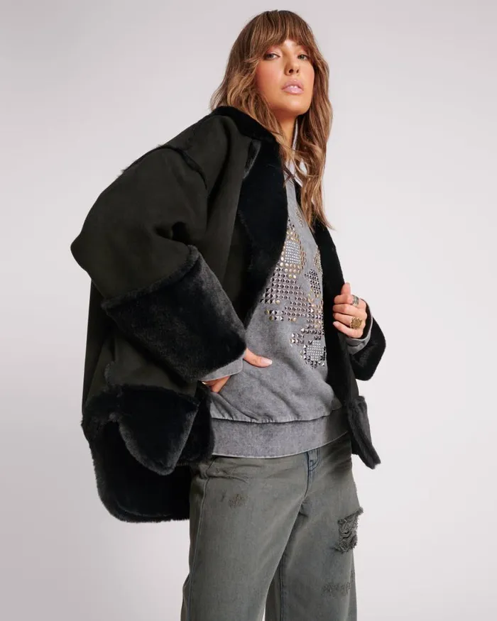 Women One Teaspoon Jackets FAUX SHEARLING AVIATOR COAT Women One Teaspoon Jackets FAUX SHEARLING AVIATOR COAT