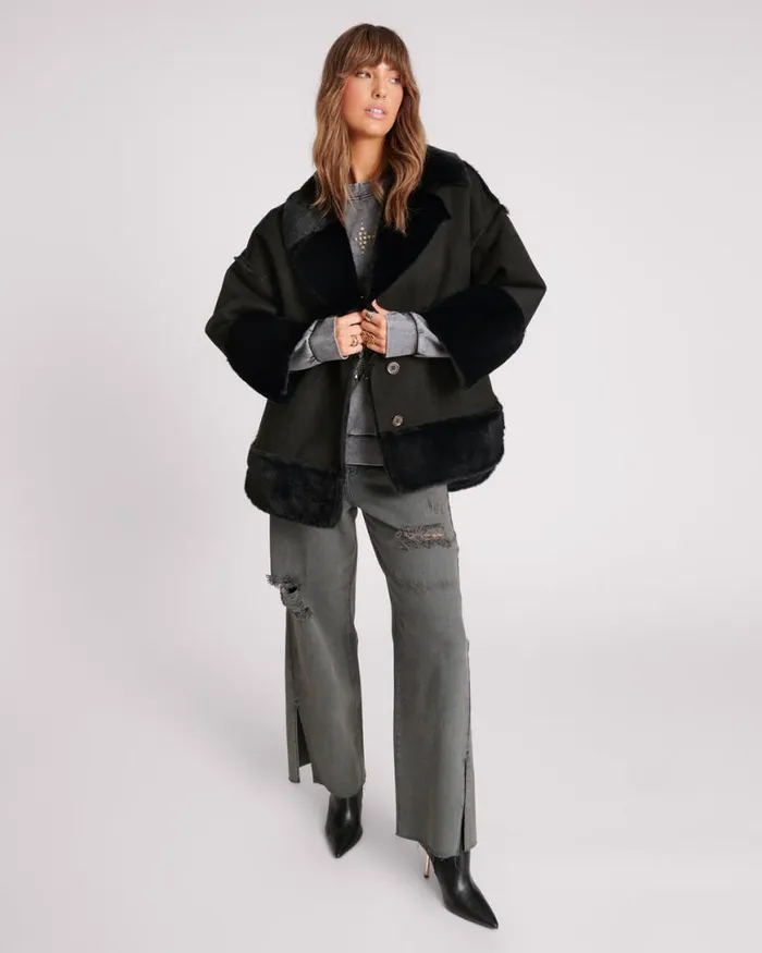 Women One Teaspoon Jackets FAUX SHEARLING AVIATOR COAT Women One Teaspoon Jackets FAUX SHEARLING AVIATOR COAT