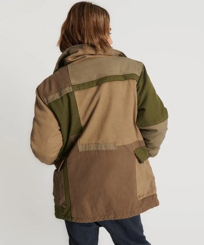 Women One Teaspoon Jackets KHAKI PATCHWORKED DEFENDER COAT Women One Teaspoon Jackets KHAKI PATCHWORKED DEFENDER COAT