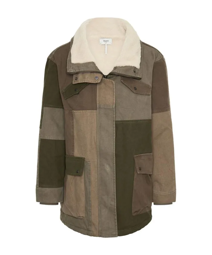 Women One Teaspoon Jackets KHAKI PATCHWORKED DEFENDER COAT Women One Teaspoon Jackets KHAKI PATCHWORKED DEFENDER COAT