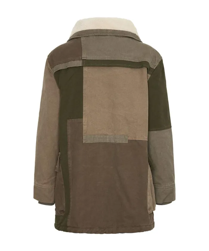 Women One Teaspoon Jackets KHAKI PATCHWORKED DEFENDER COAT Women One Teaspoon Jackets KHAKI PATCHWORKED DEFENDER COAT