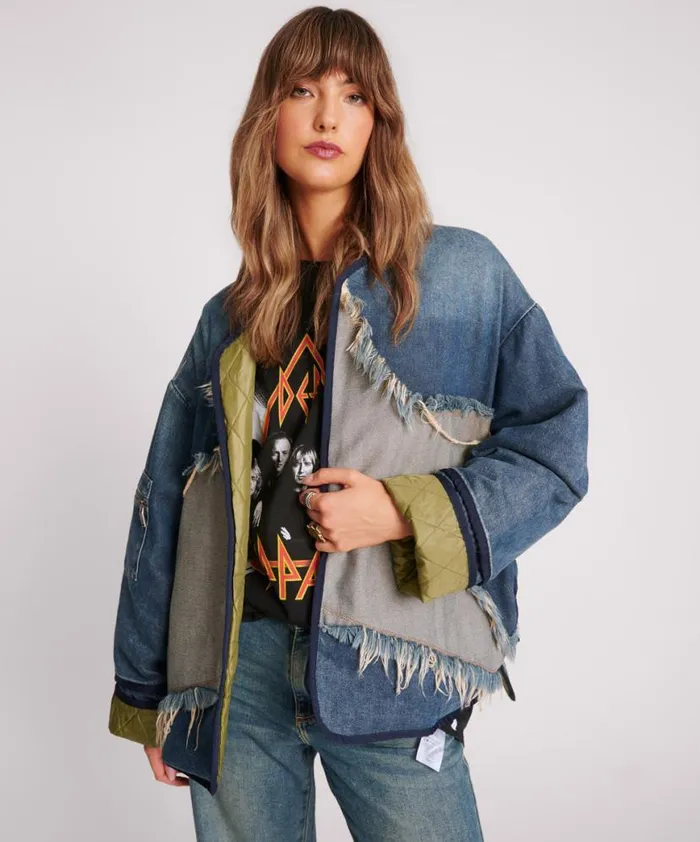 Women One Teaspoon Jackets MEMPHIS LIGHT STAR DENIM WADDED JACKET