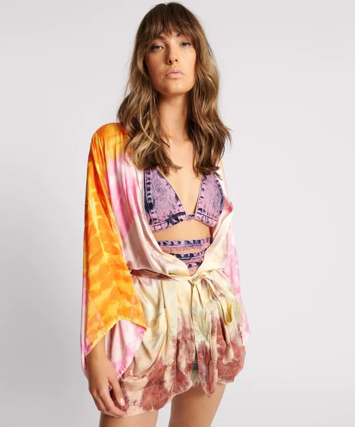 Women One Teaspoon Jackets MIRAGE HAND DYED SATIN KIMONO