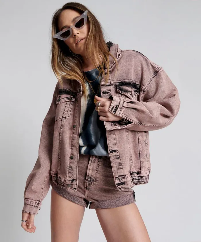Women One Teaspoon Jackets NIGHT HAZE OVERSIZED DENIM TRUCKER JACKET