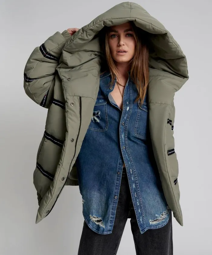 Women One Teaspoon Jackets OT KHAKI PUFFA JACKET