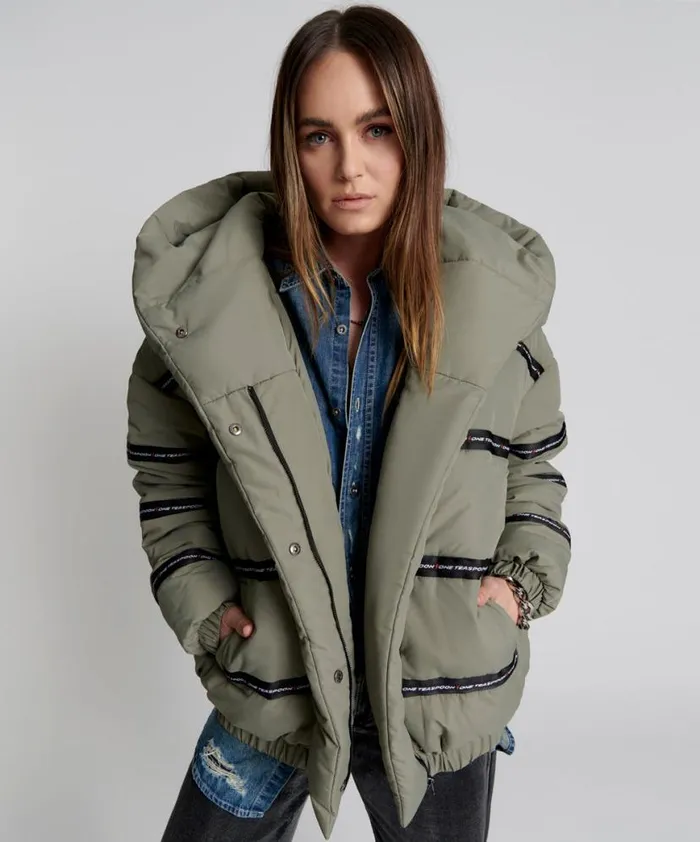 Women One Teaspoon Jackets OT KHAKI PUFFA JACKET Women One Teaspoon Jackets OT KHAKI PUFFA JACKET